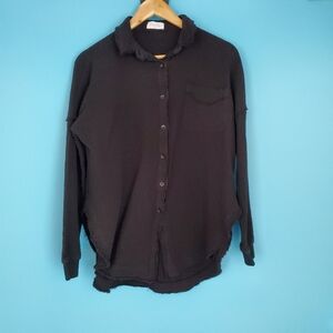 Pink Lily Button Down Size Small Quilted Black